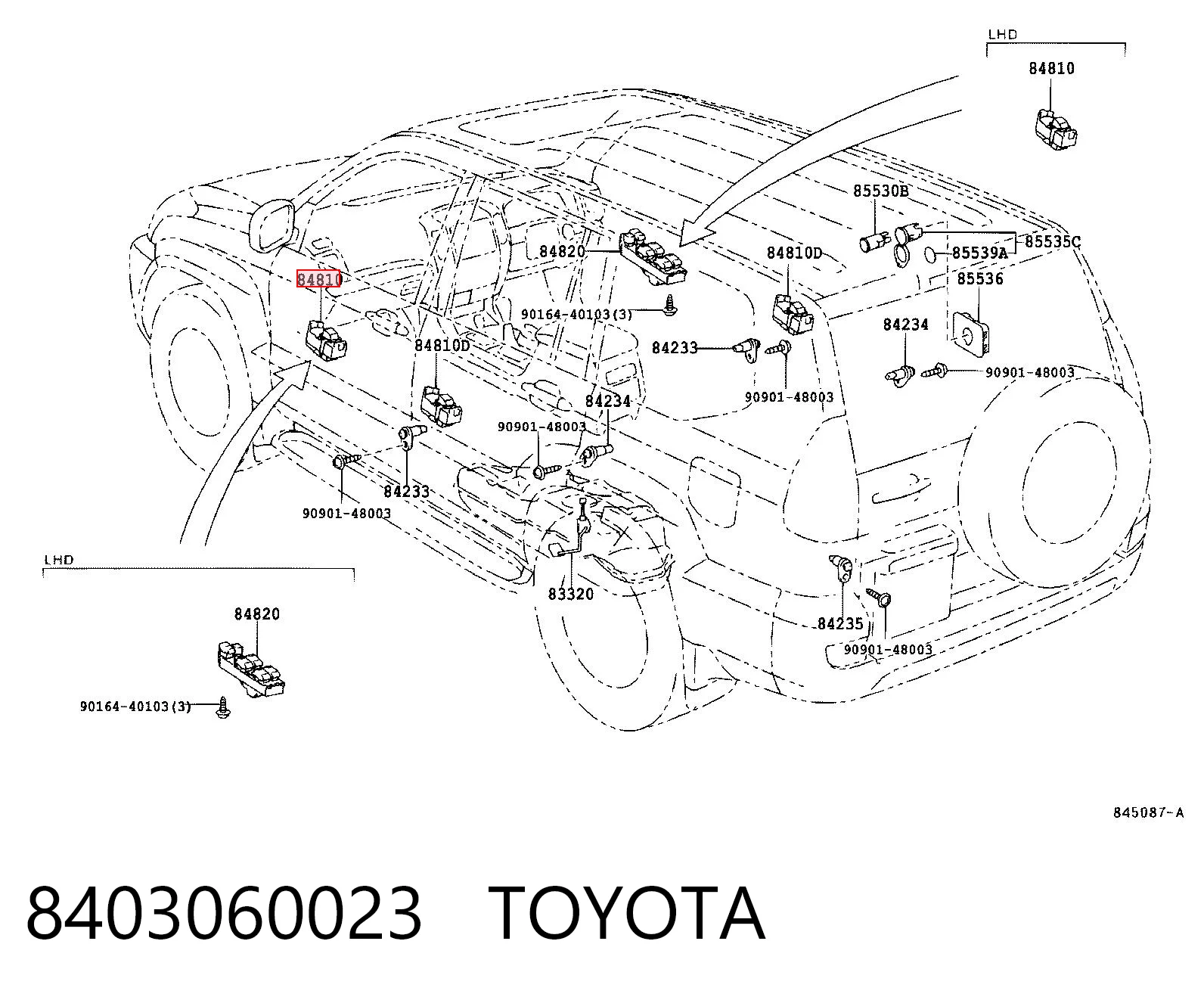 8403060023 Toyota Panel przyciskowy sterowania podnośnikiem szyby przedni lewy