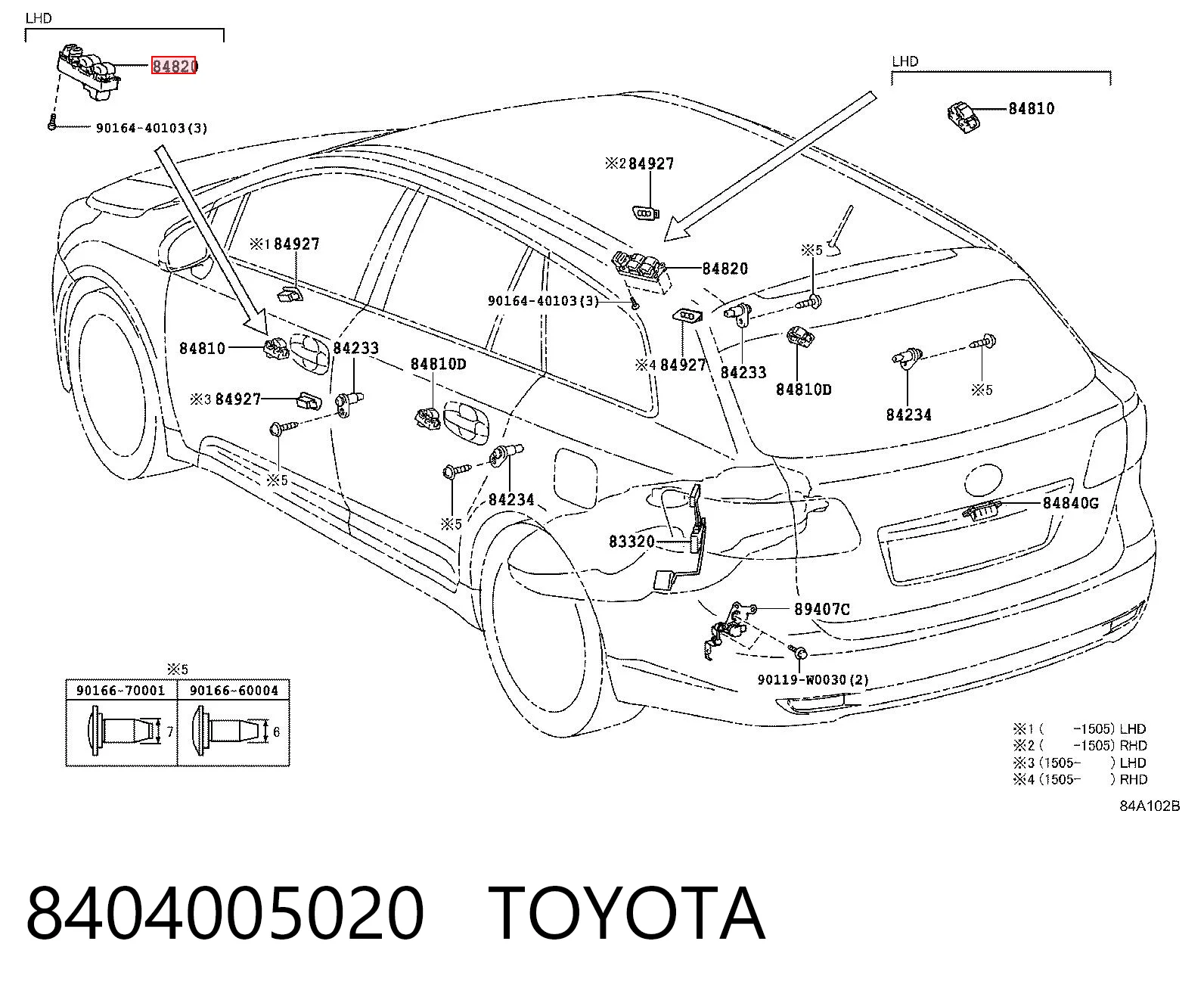 8404005020 Toyota Panel przyciskowy sterowania podnośnikiem szyby przedni lewy
