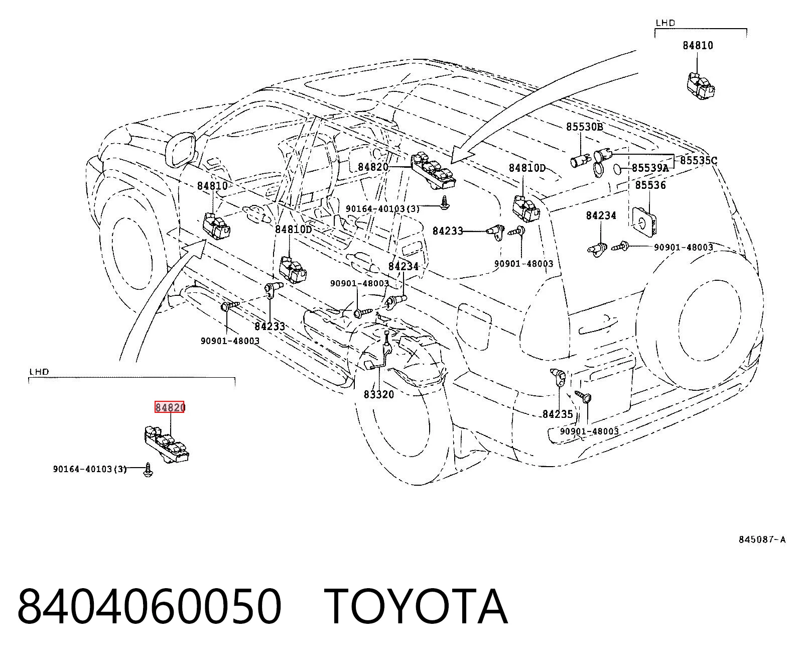 8404060050 Toyota Panel przyciskowy sterowania podnośnikiem szyb konsoli centralnej