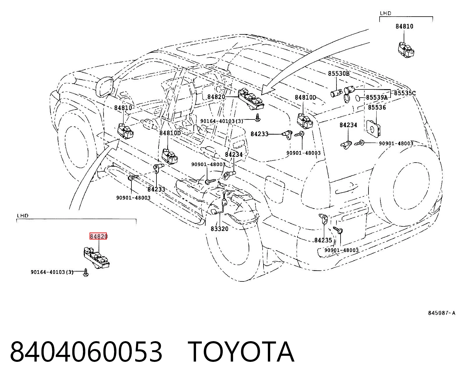 8404060053 Toyota Panel przyciskowy sterowania podnośnikiem szyb konsoli centralnej