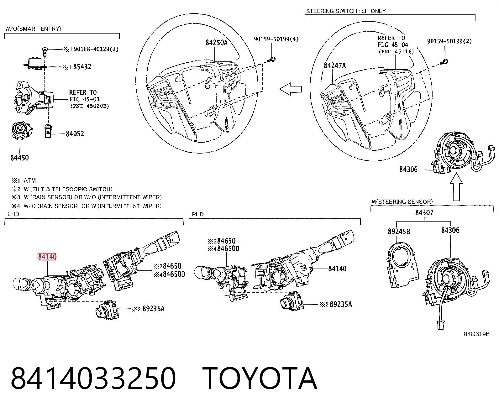 8414033250 Toyota Przełącznik zespolony lewy