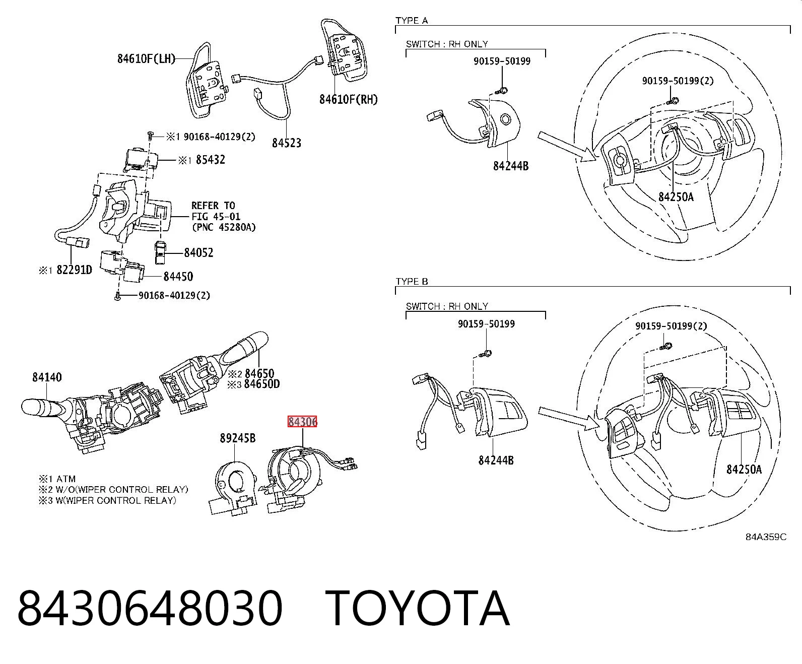 8430648030 Toyota Pierścień kontaktowy AIRBAG, taśma kierownicy
