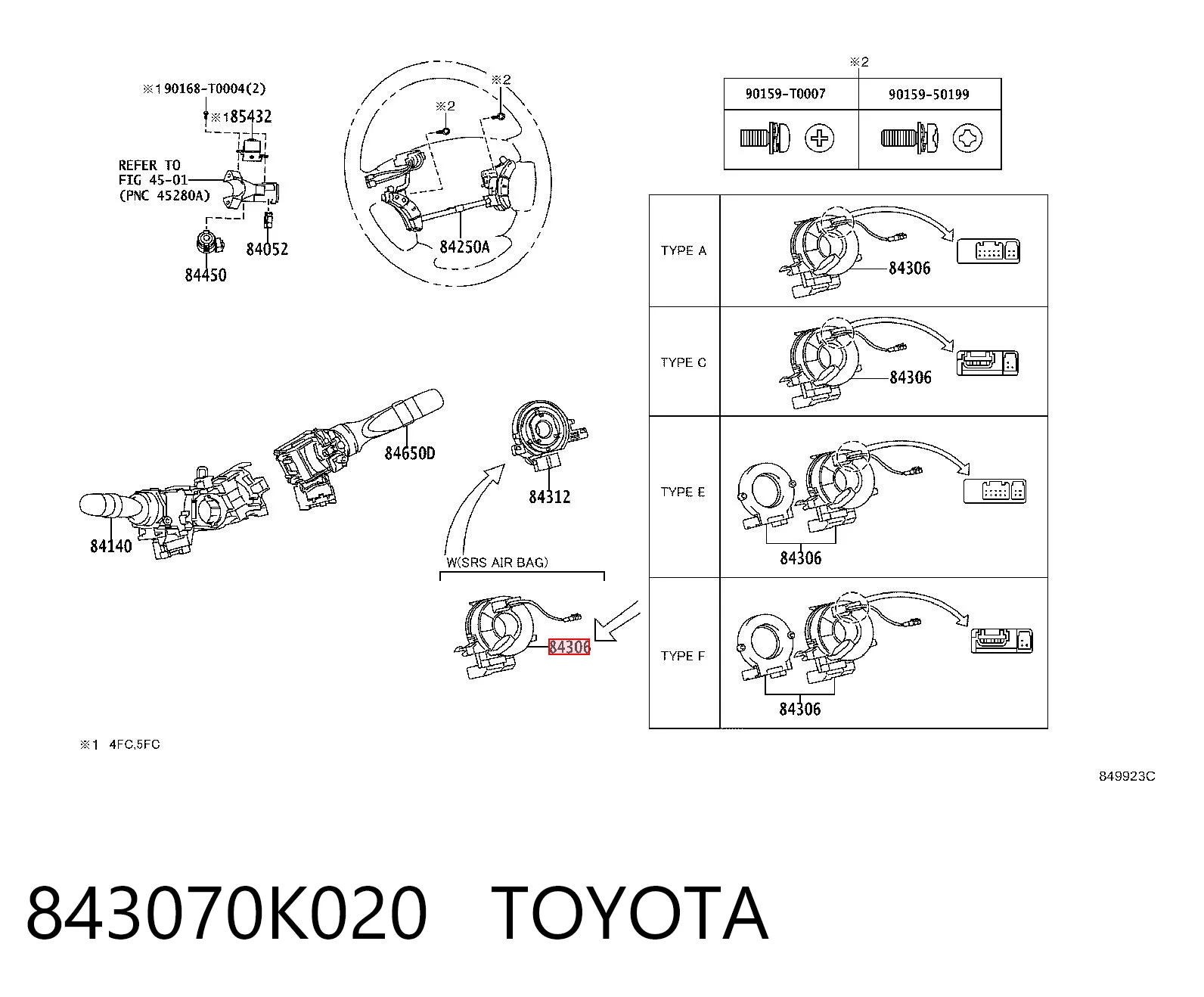 843070K020 Toyota Pierścień kontaktowy AIRBAG, taśma kierownicy