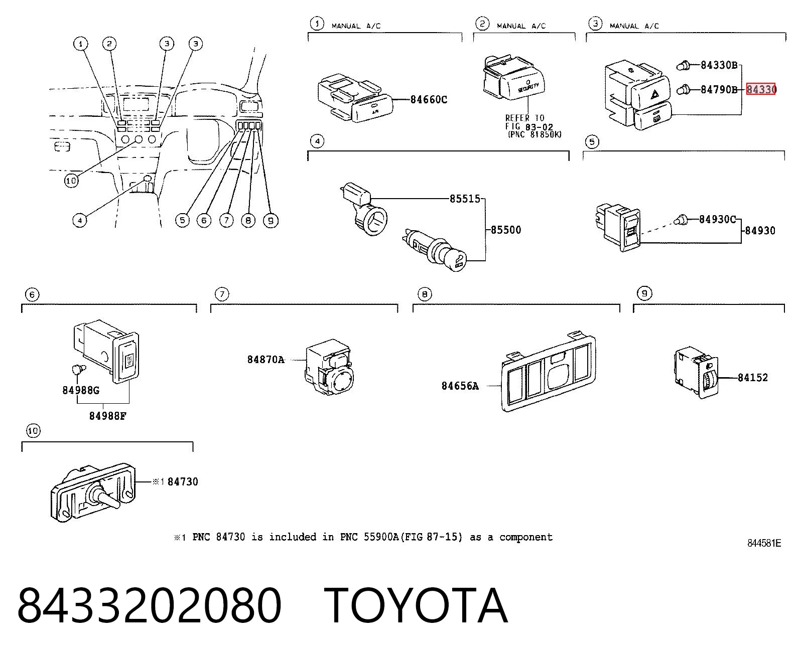 Przycisk włączania światła awaryjnego do Toyota Corolla  E12U