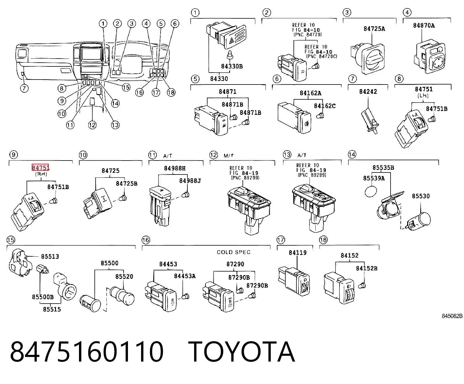 8475160110 Toyota Przycisk podgrzewania fotela