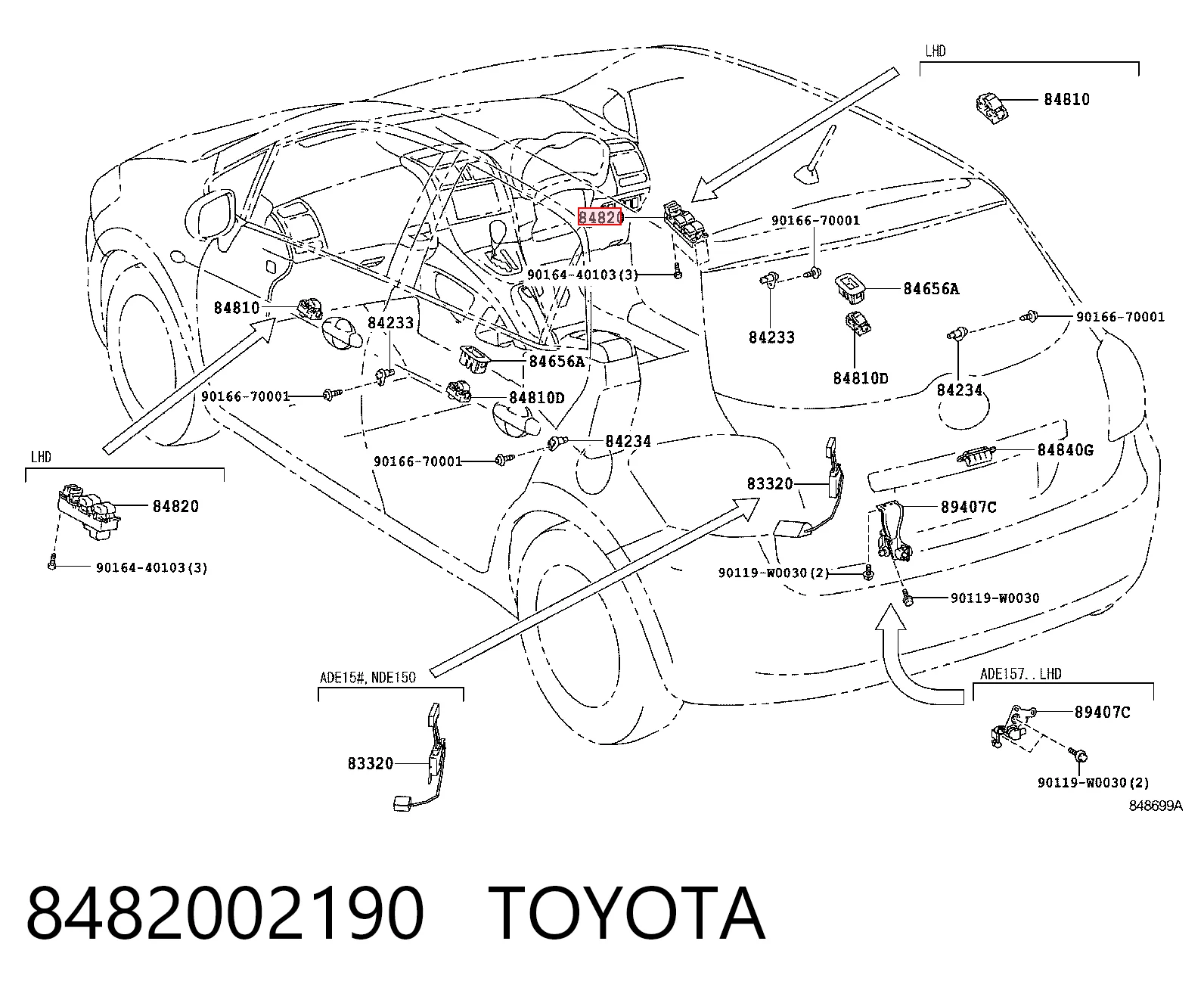 8482002190 Toyota Panel przyciskowy sterowania podnośnikiem szyby przedni lewy
