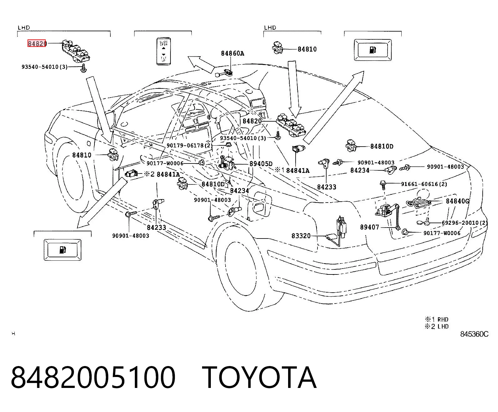 8482005100 Toyota Panel przyciskowy sterowania podnośnikiem szyby przedni lewy