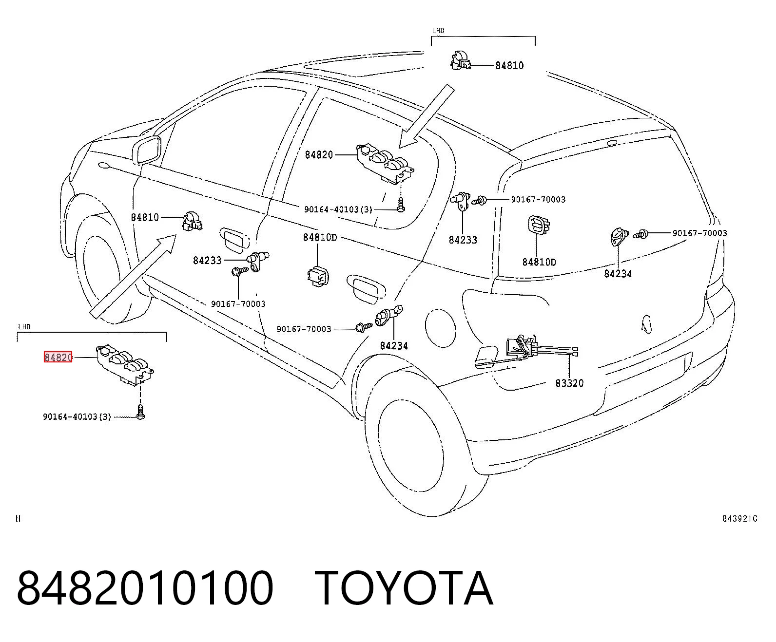8482010100 Toyota Panel przyciskowy sterowania podnośnikiem szyb konsoli centralnej