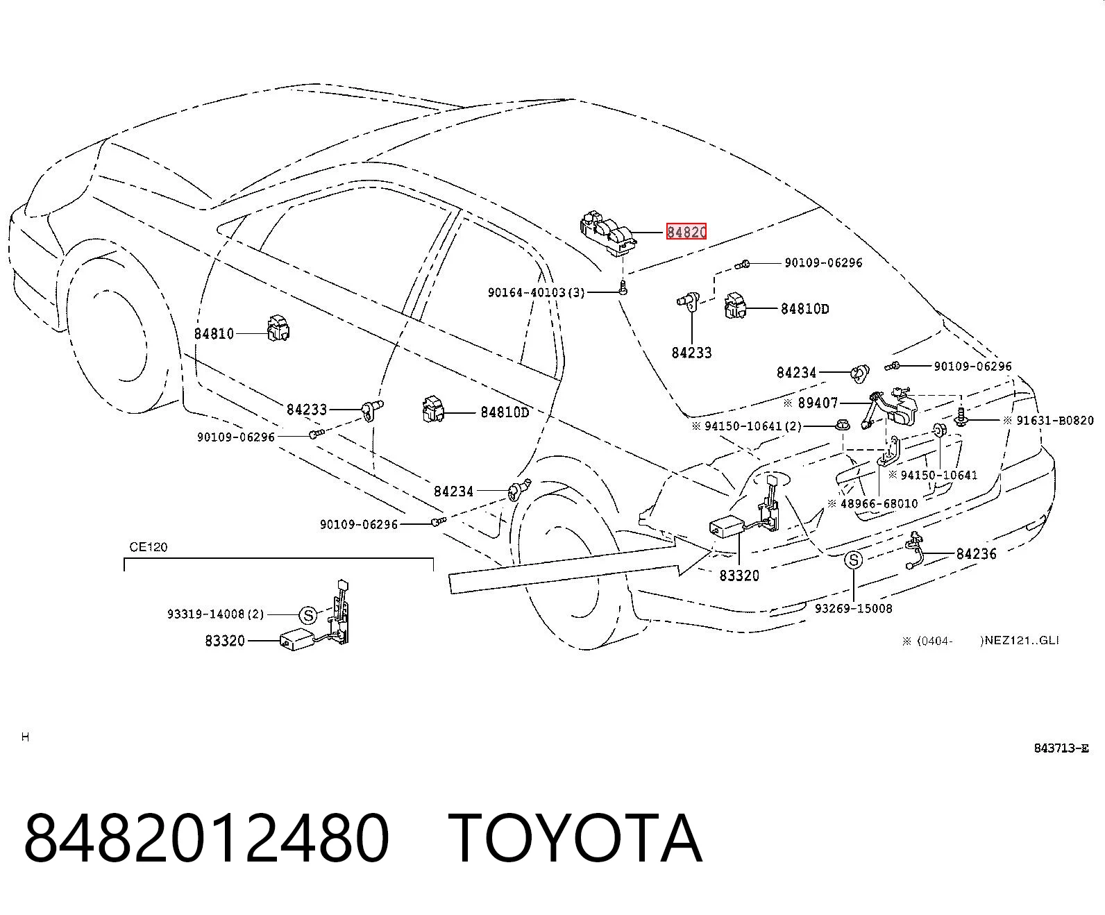 8482012480 Toyota Panel przyciskowy sterowania podnośnikiem szyb konsoli centralnej