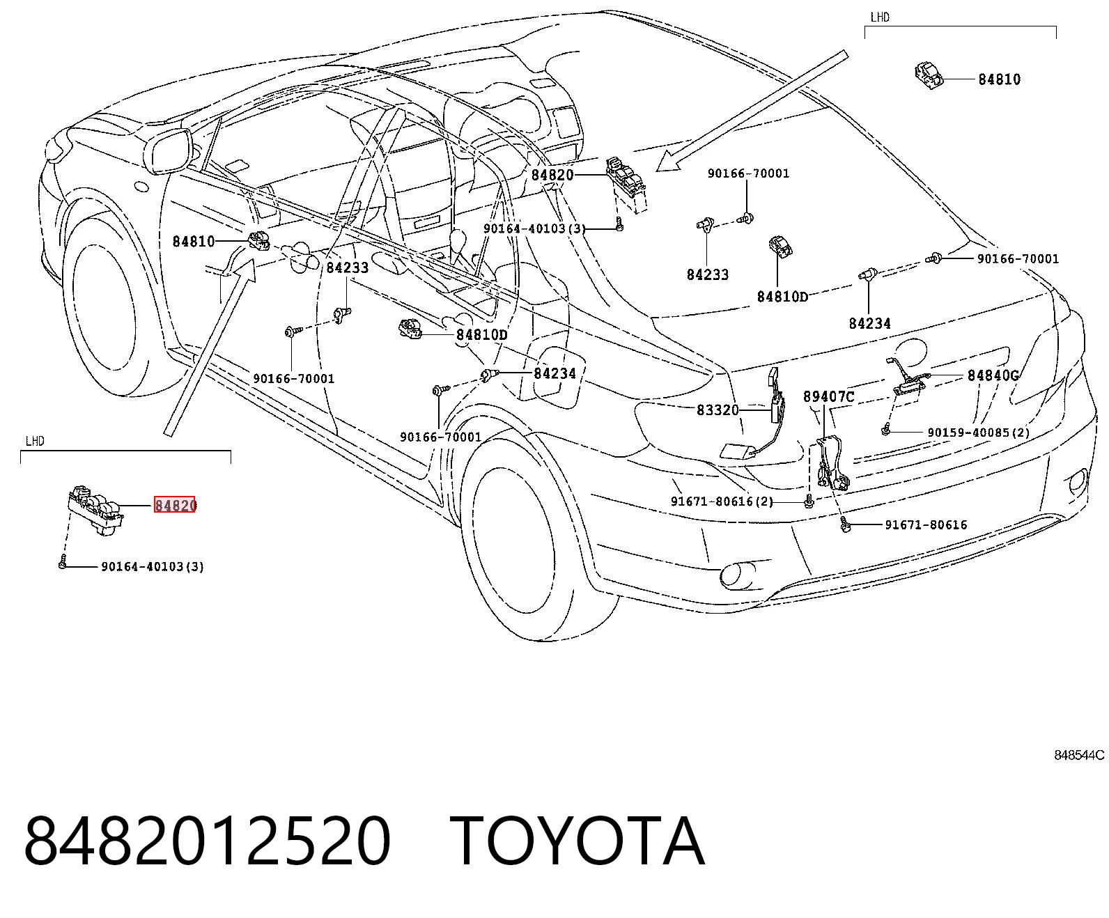 8482012520 Toyota Panel przyciskowy sterowania podnośnikiem szyby przedni lewy