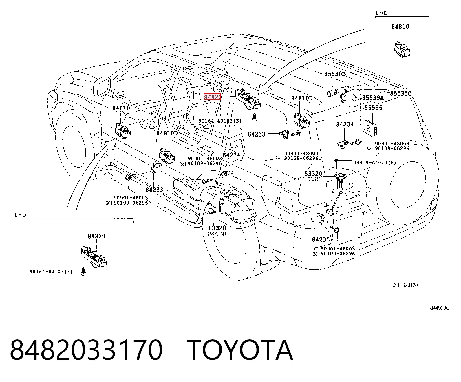 8482033170 Toyota Panel przyciskowy sterowania podnośnikiem szyby przedni lewy
