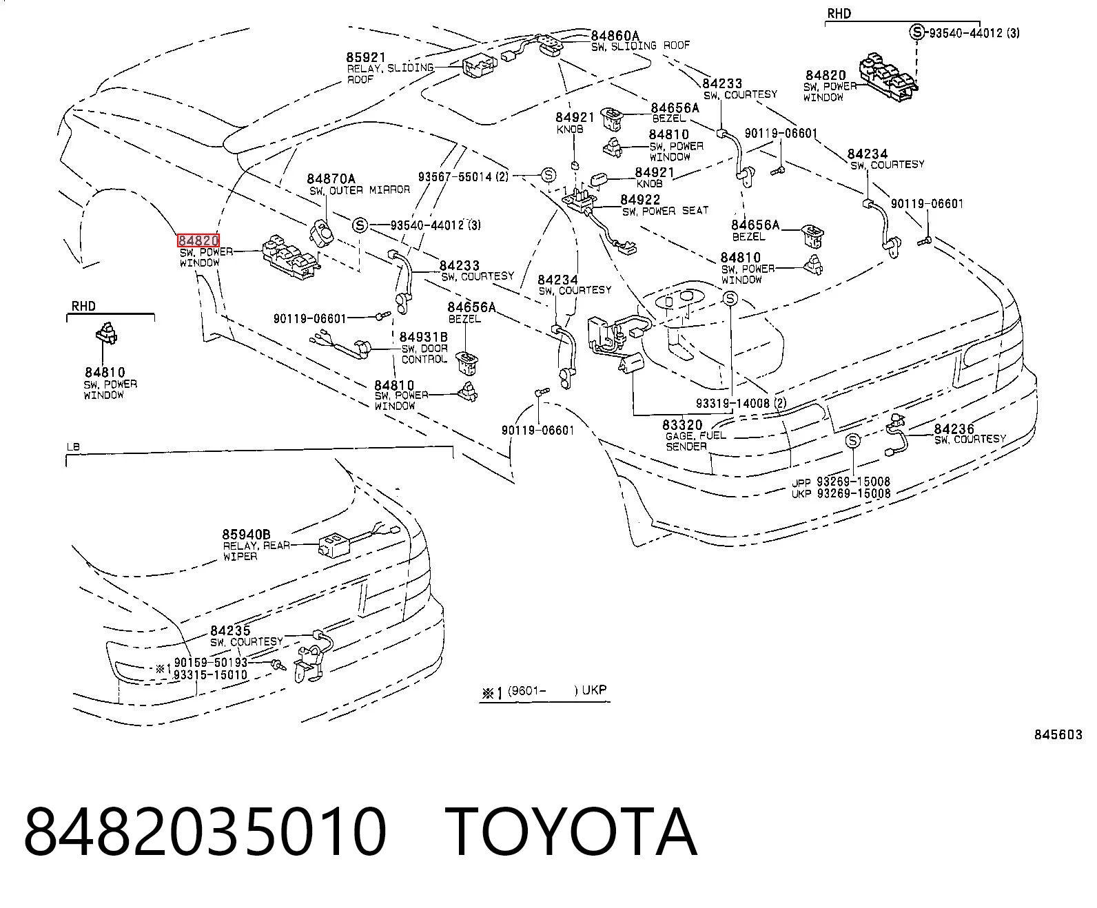 8482035010 Toyota Mechanizm podnoszenia szyby drzwi przednich lewych