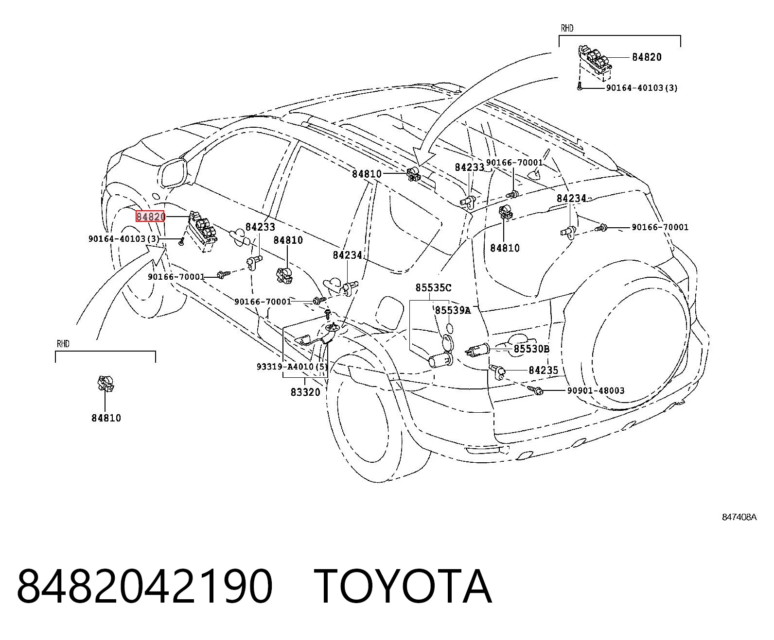 8482042190 Toyota Panel przyciskowy sterowania podnośnikiem szyby przedni lewy