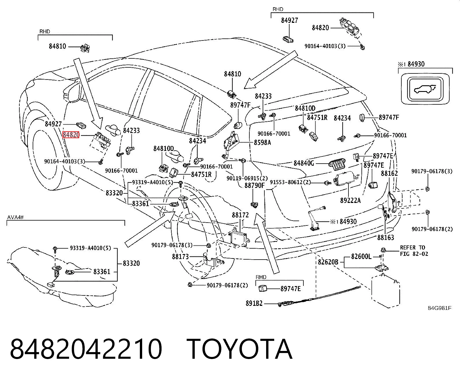 8482042210 Toyota Panel przyciskowy sterowania podnośnikiem szyb konsoli centralnej