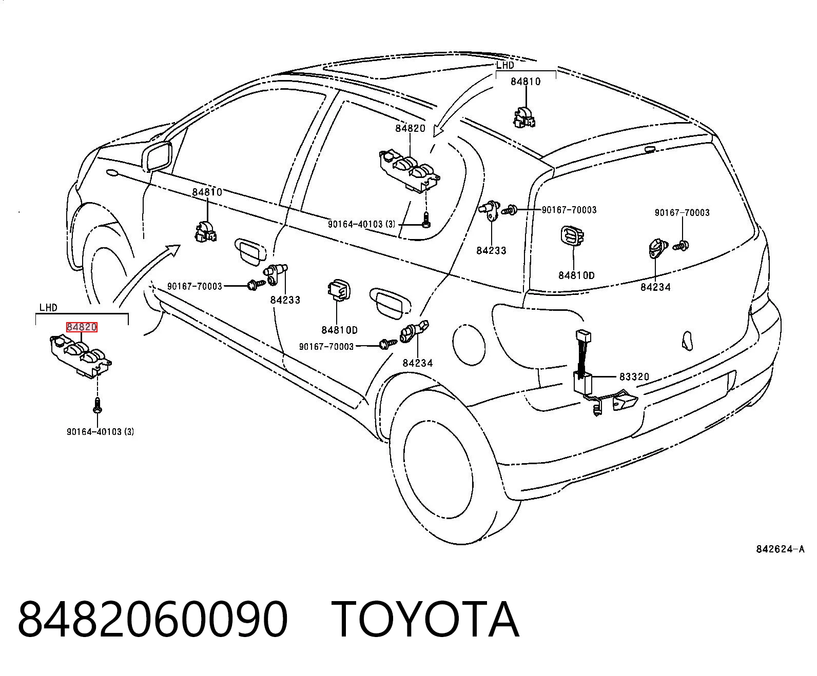 8482060090 Toyota Panel przyciskowy sterowania podnośnikiem szyby przedni lewy