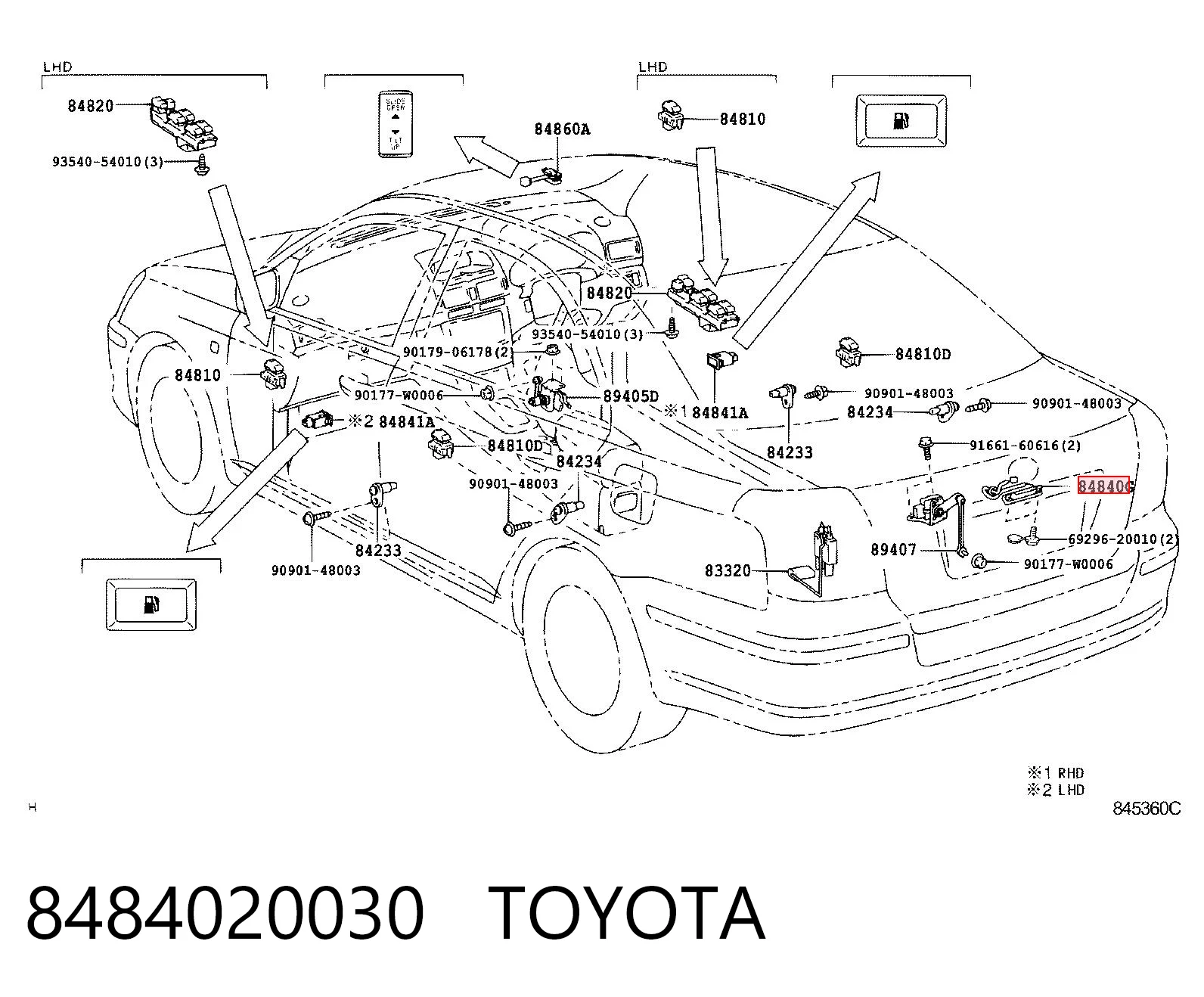 8484020030 Toyota Przycisk blokady klapy bagażnika (drzwi 3/5)