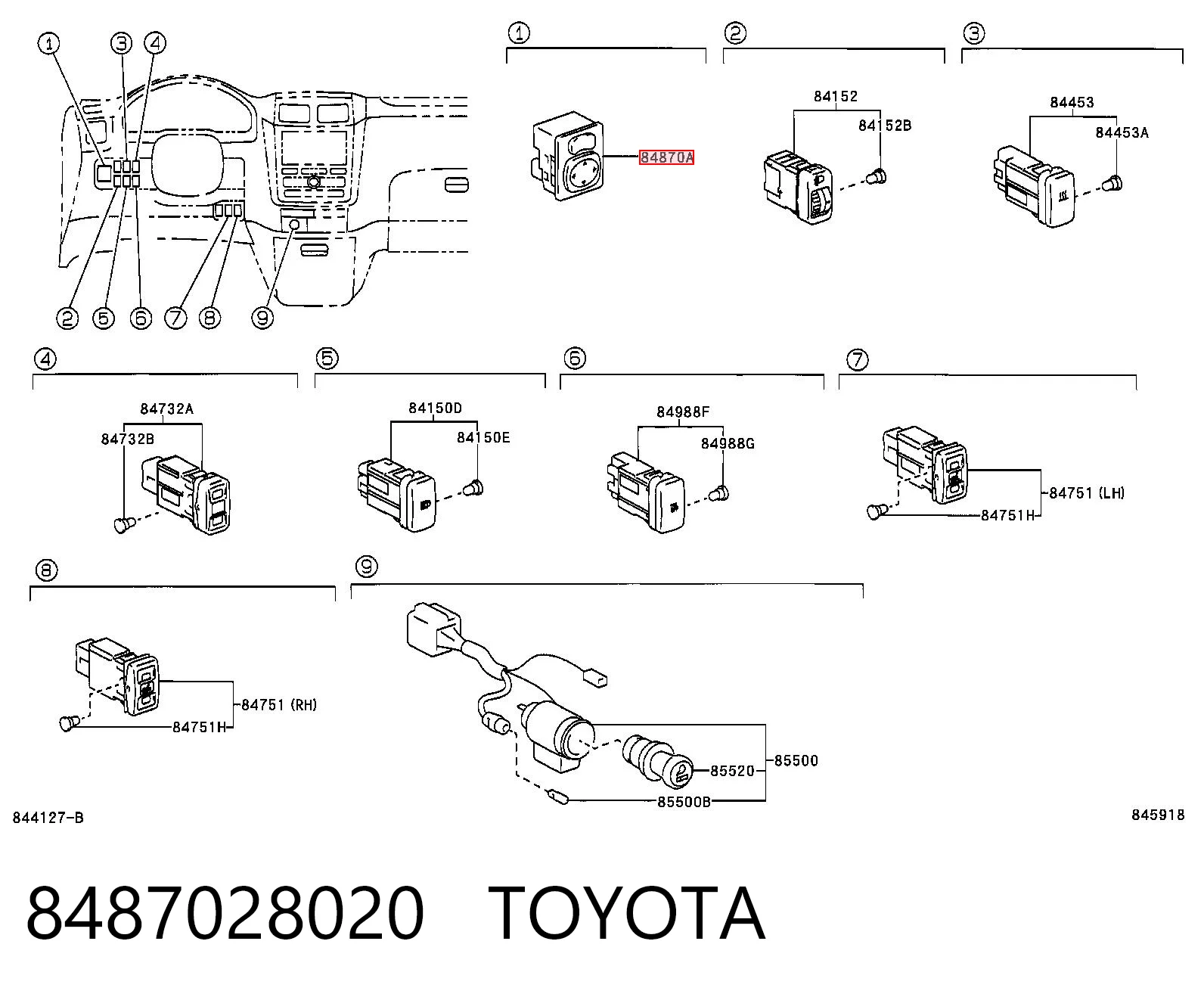 8487028020 Toyota Sterownik lusterek bocznych, na drzwi