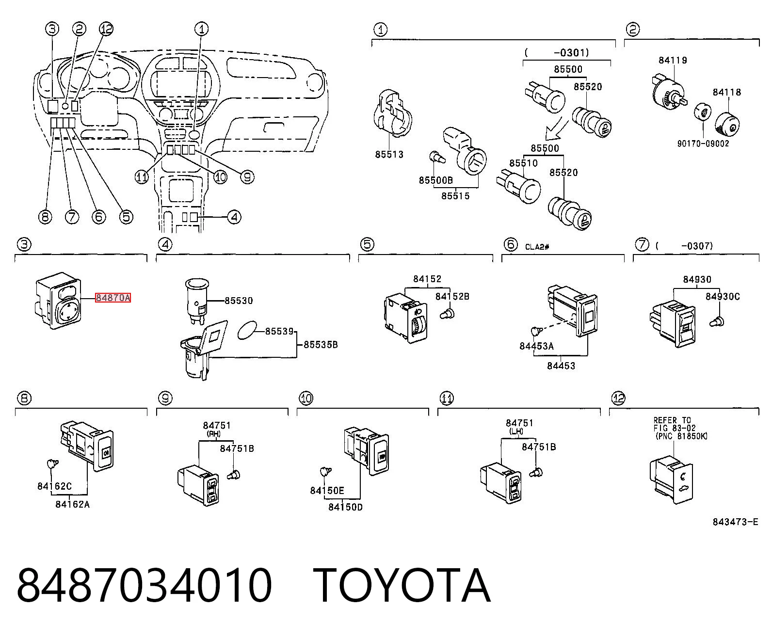 8487034010 Toyota Sterownik lusterek bocznych, na drzwi
