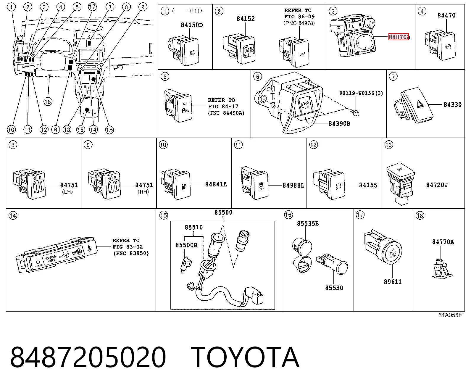 8487205020 Toyota Sterownik lusterek na torpedo