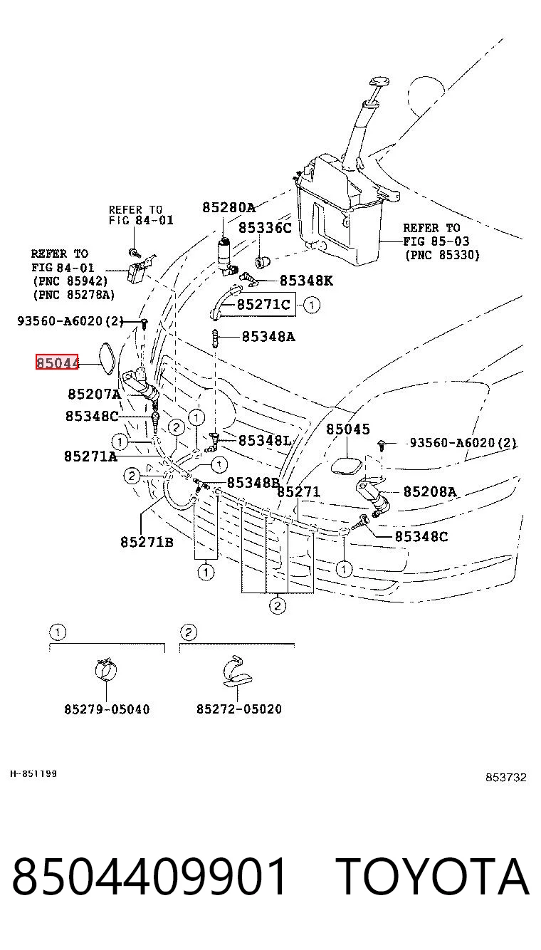 8504409901 Toyota Nakładka dyszy spryskiwacza reflektora przedniego