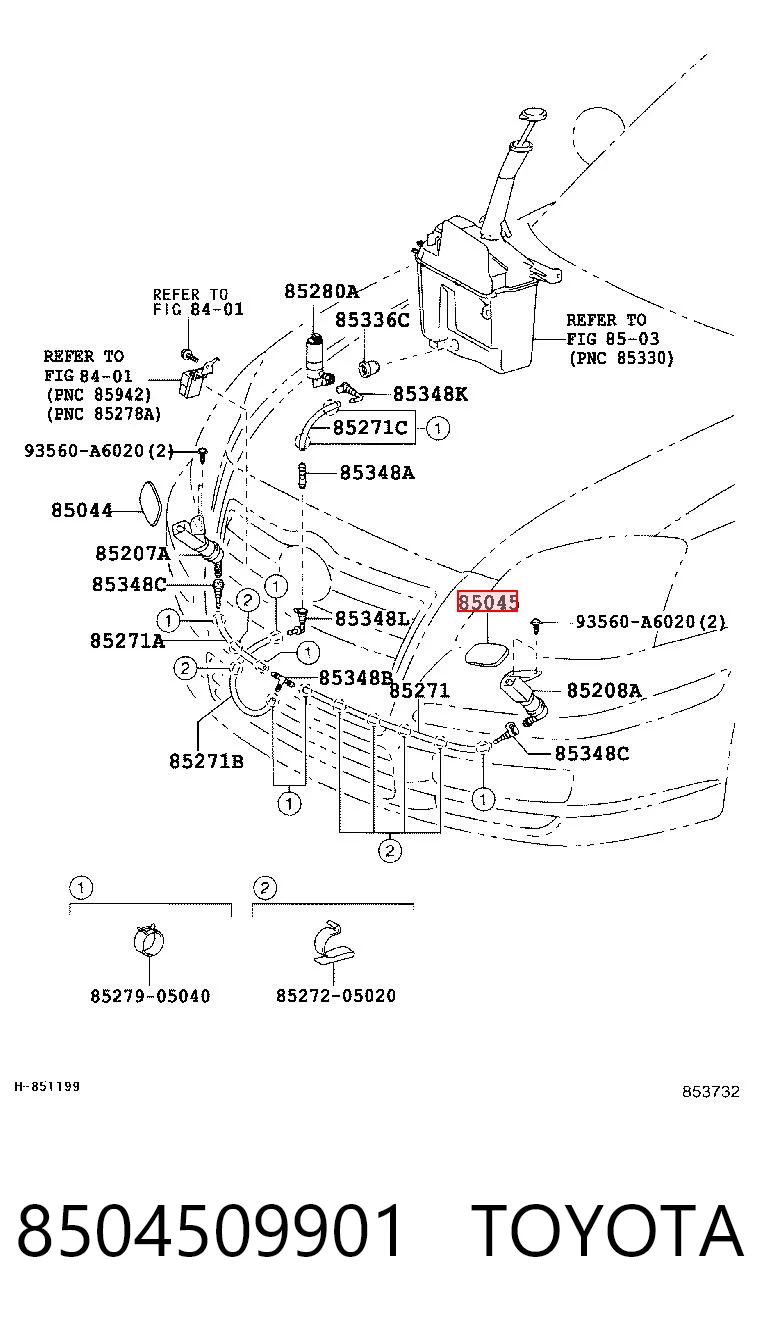 8504509901 Toyota Nakładka dyszy spryskiwacza reflektora przedniego