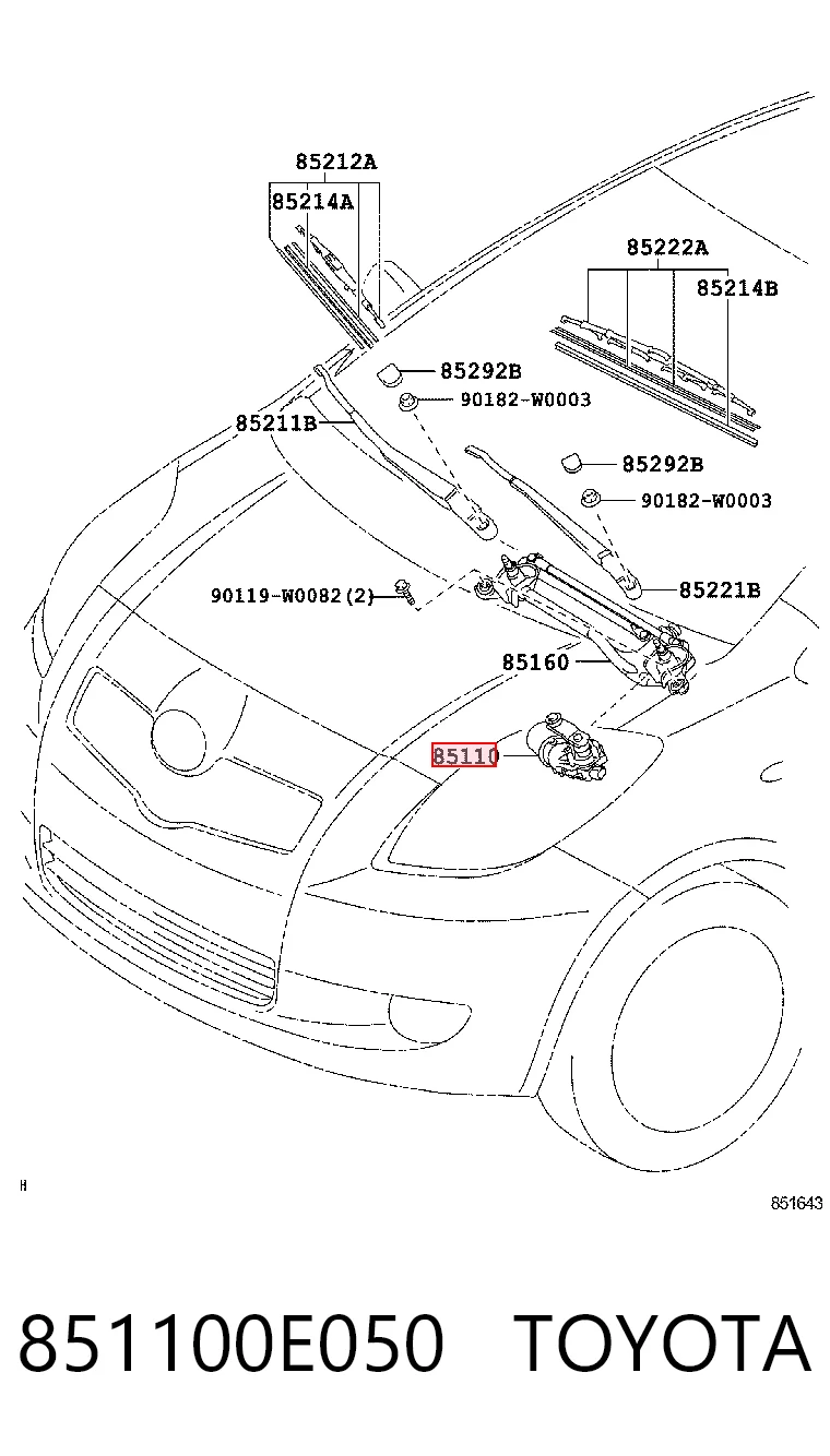 851100E050 Toyota Silniczek wycieraczki szyby przedniej