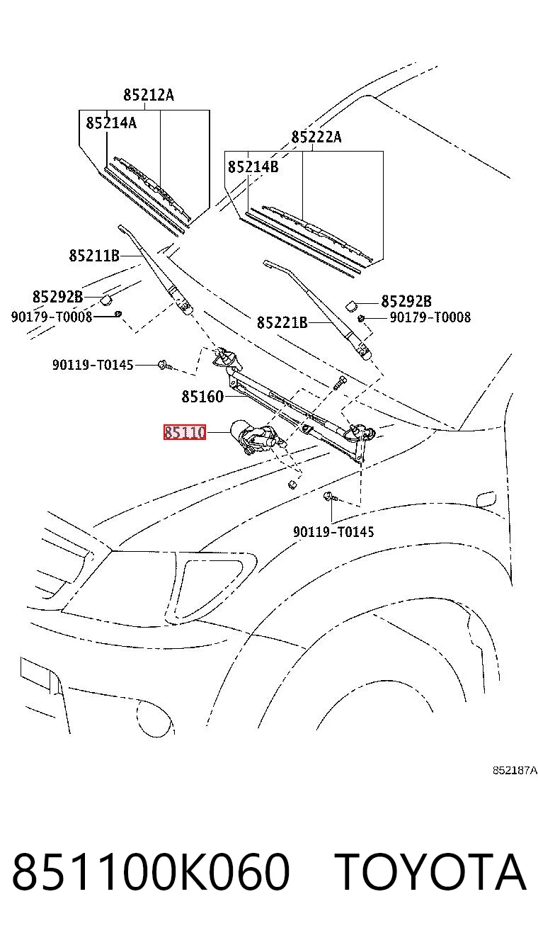 851100K060 Toyota Silniczek wycieraczki szyby przedniej