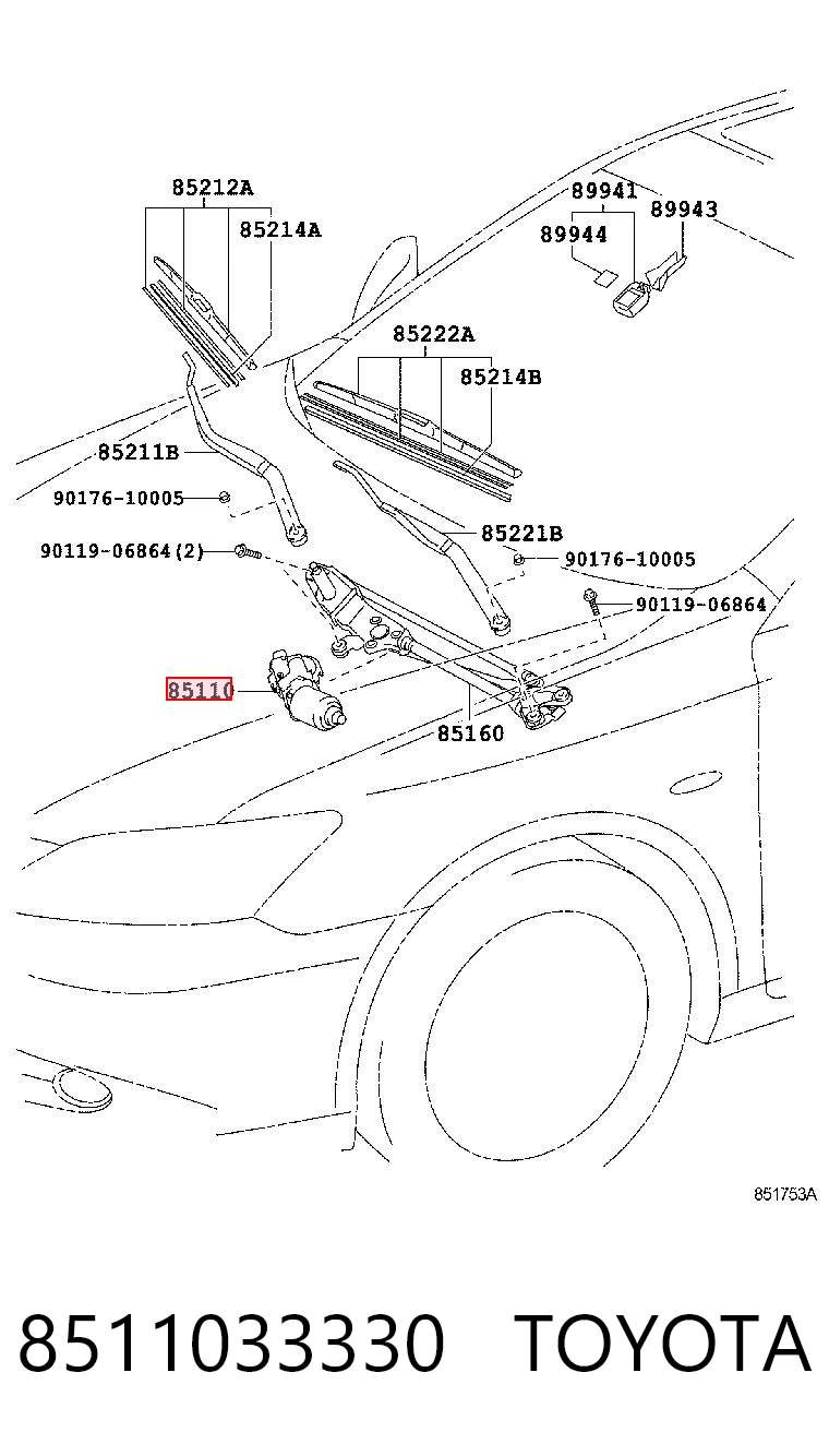 8511033330 Toyota Silniczek wycieraczki szyby przedniej