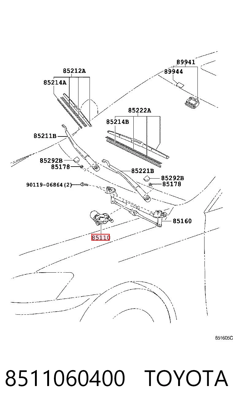 8511060400 Toyota Silniczek wycieraczki szyby przedniej