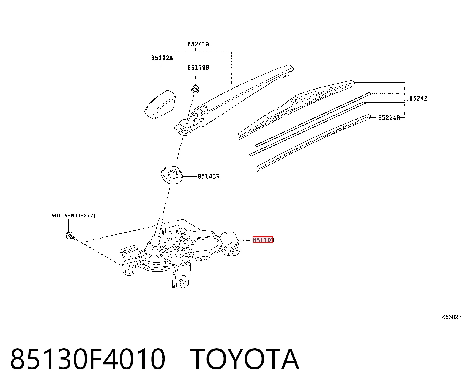 Silniczek wycieraczki tylnej szyby do Toyota C-HR  X10
