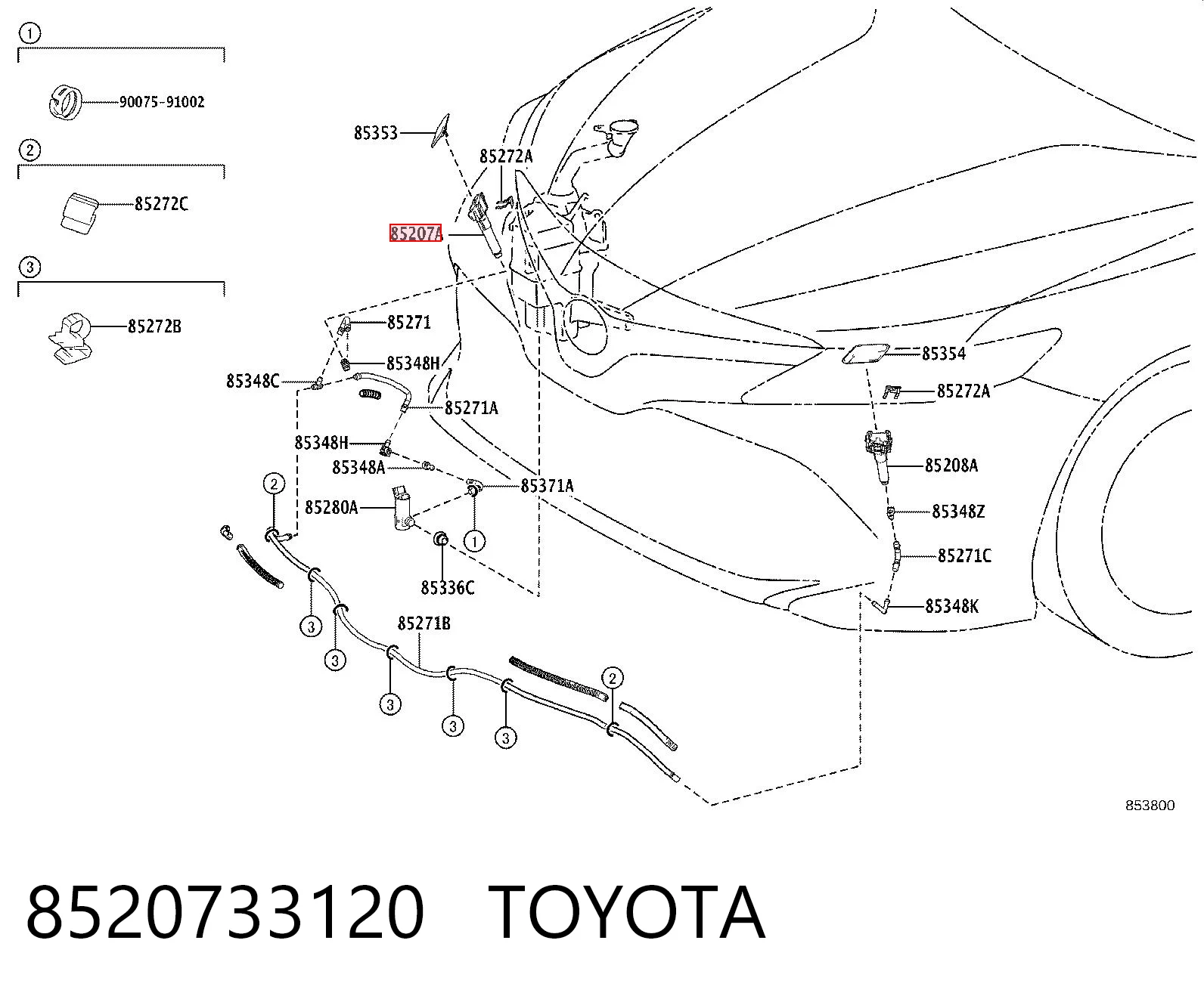 8520733120 Toyota Dysza teleskopowa spryskiwacza reflektorów