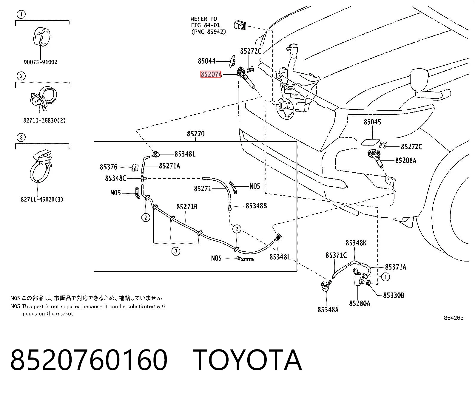 8520760160 Toyota Dysza spryskiwacza reflektora przedniego prawego