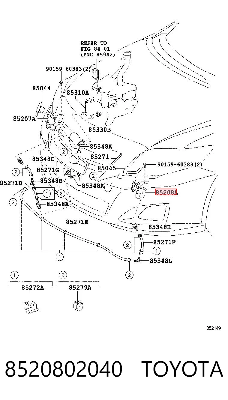 8520802040 Toyota Dysza spryskiwacza reflektora przedniego lewego