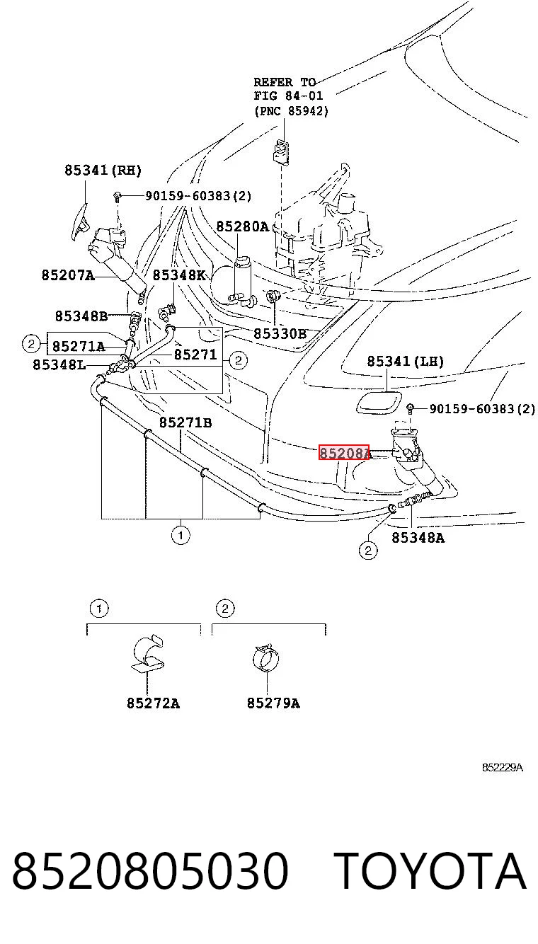 8520805030 Toyota Dysza spryskiwacza reflektora przedniego lewego