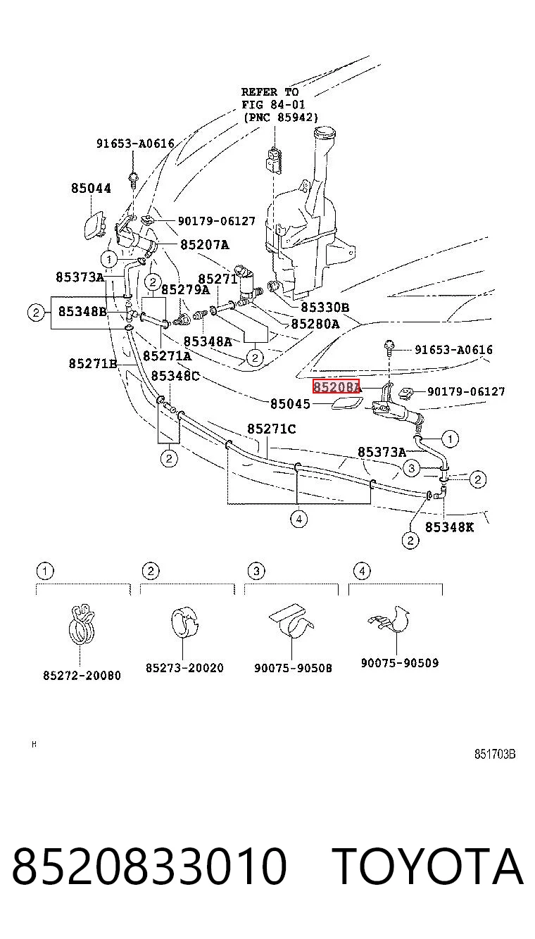8520833010 Toyota Dysza spryskiwacza reflektora przedniego lewego
