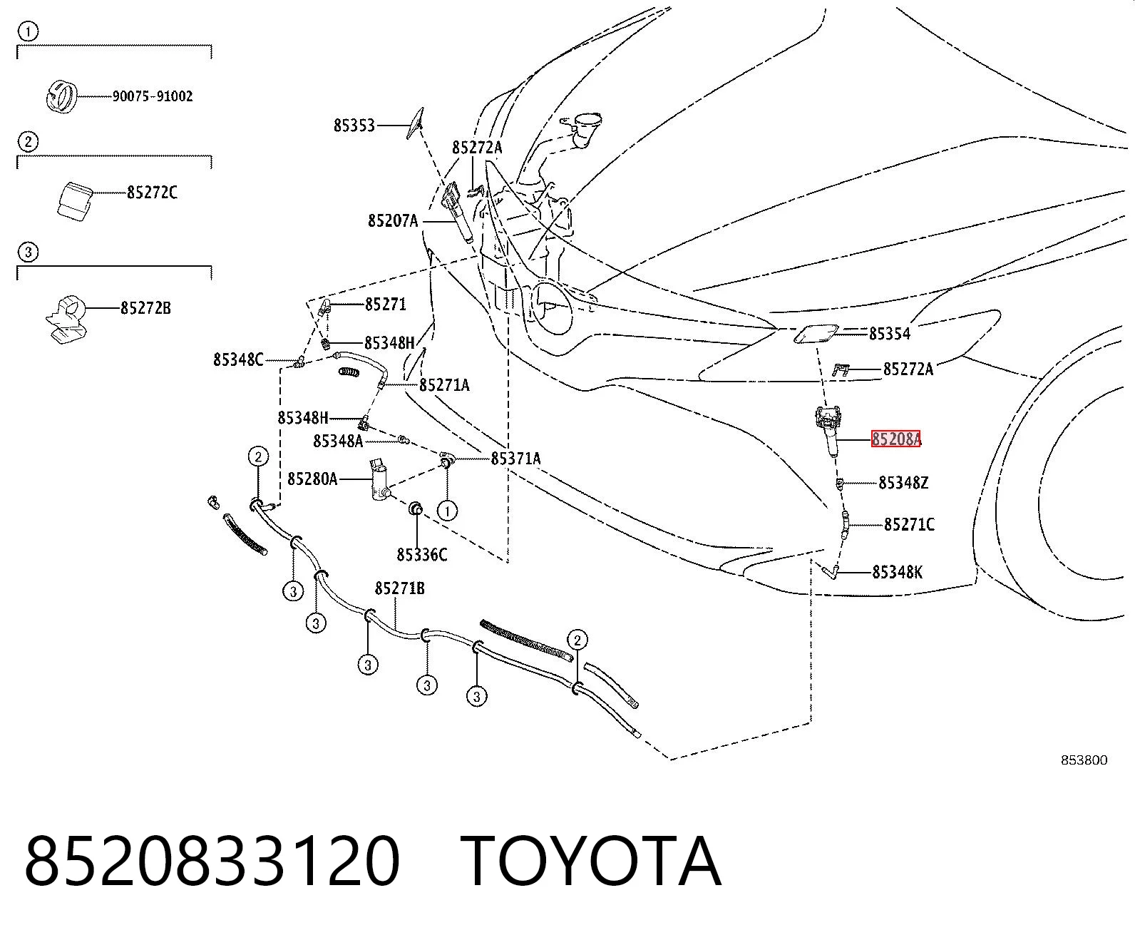 8520833120 Toyota Dysza teleskopowa spryskiwacza reflektorów