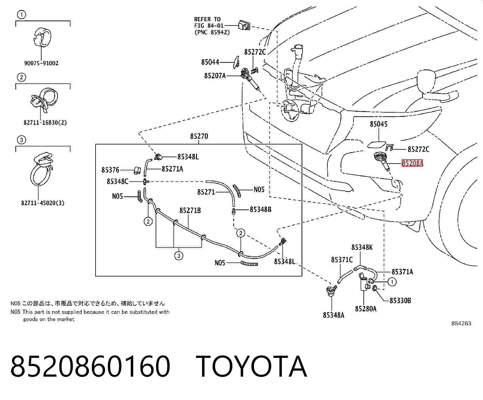 8520860160 Toyota Dysza spryskiwacza reflektora przedniego lewego