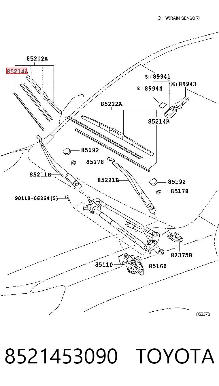 8521453090 Toyota Gumka pióra wycieraczki szyby pasażera