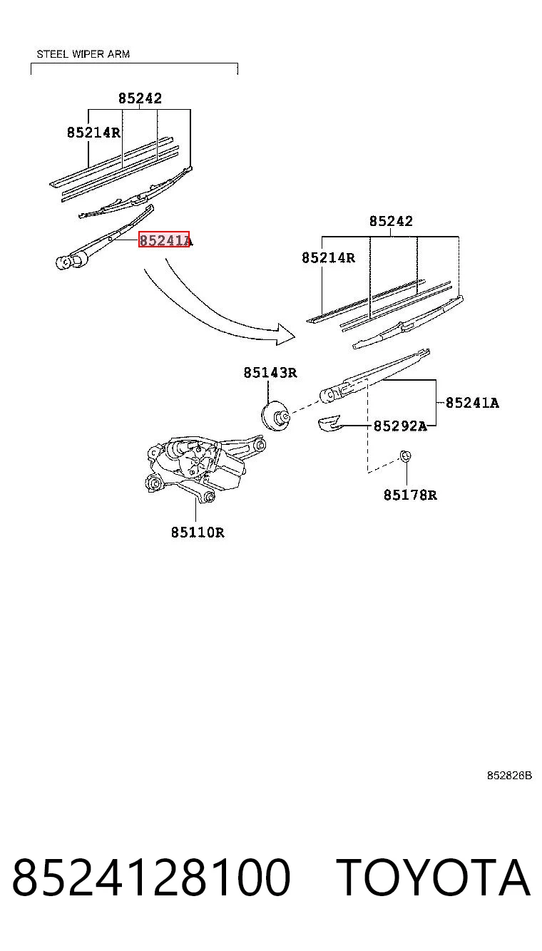 8524128100 Toyota Ramię wycieraczki szyby tylnej