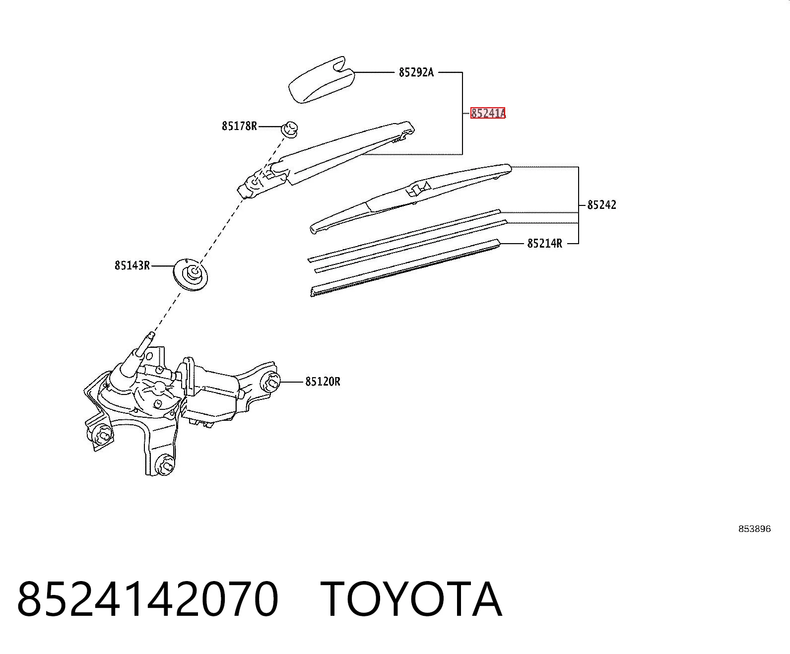 8524142070 Toyota Ramię wycieraczki szyby tylnej