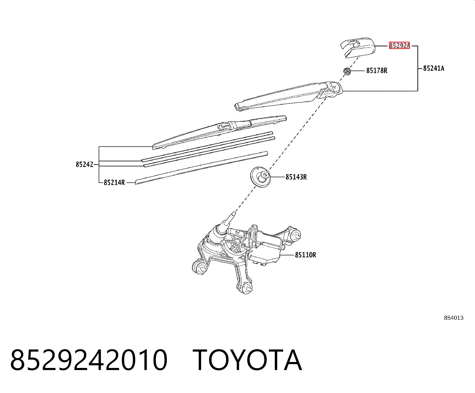 8529242010 Toyota Zaślepka nakrętki do mocowania ramienia wycieraczki tylnej