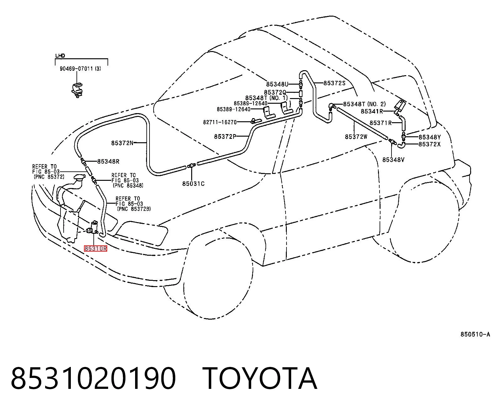 8531020190 Toyota Pompka spryskiwacza szyby przedniej