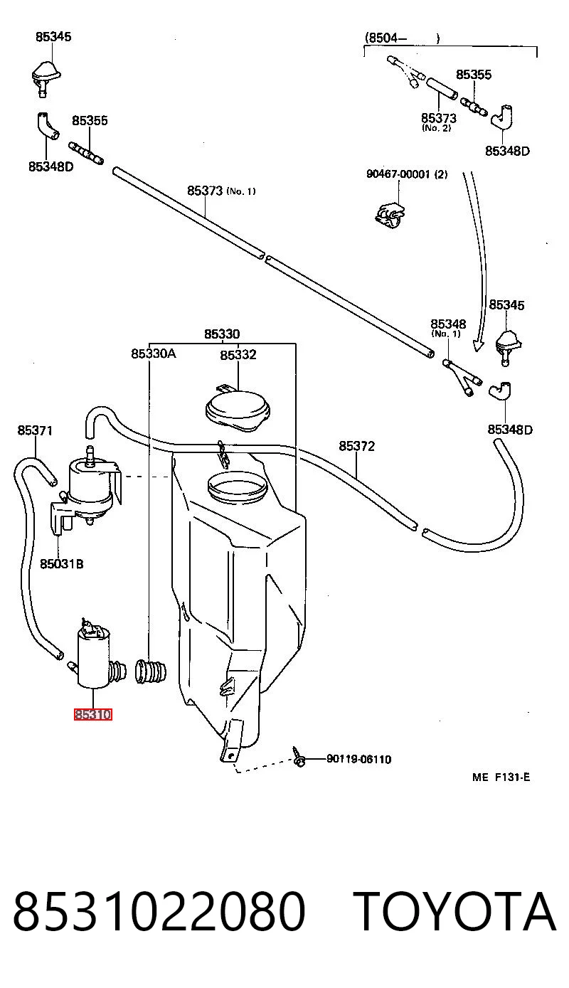 8531022080 Toyota Pompka spryskiwacza szyby przedniej/tylnej