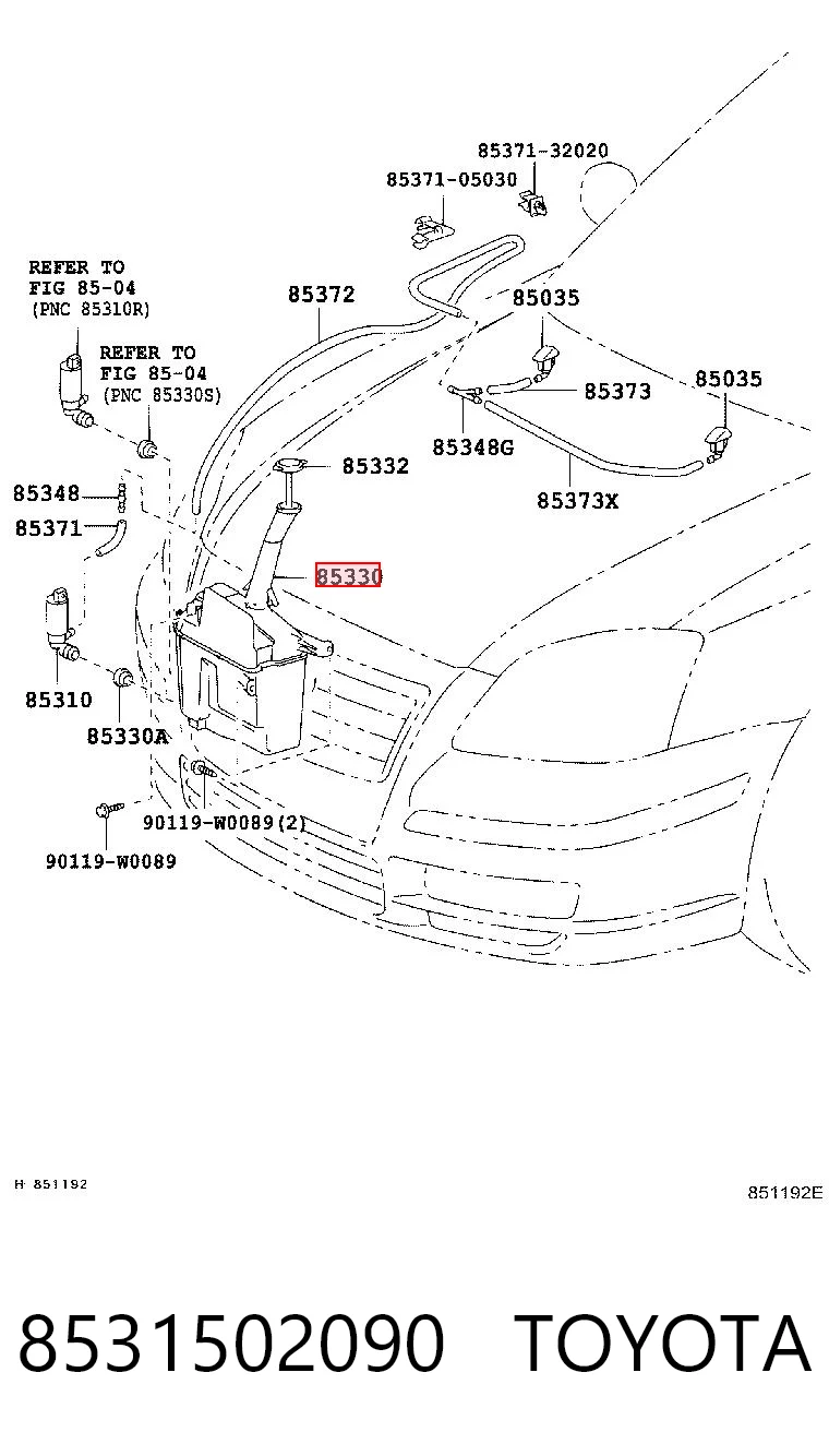 8531502090 Toyota Zbiorniczek spryskiwacza szyb