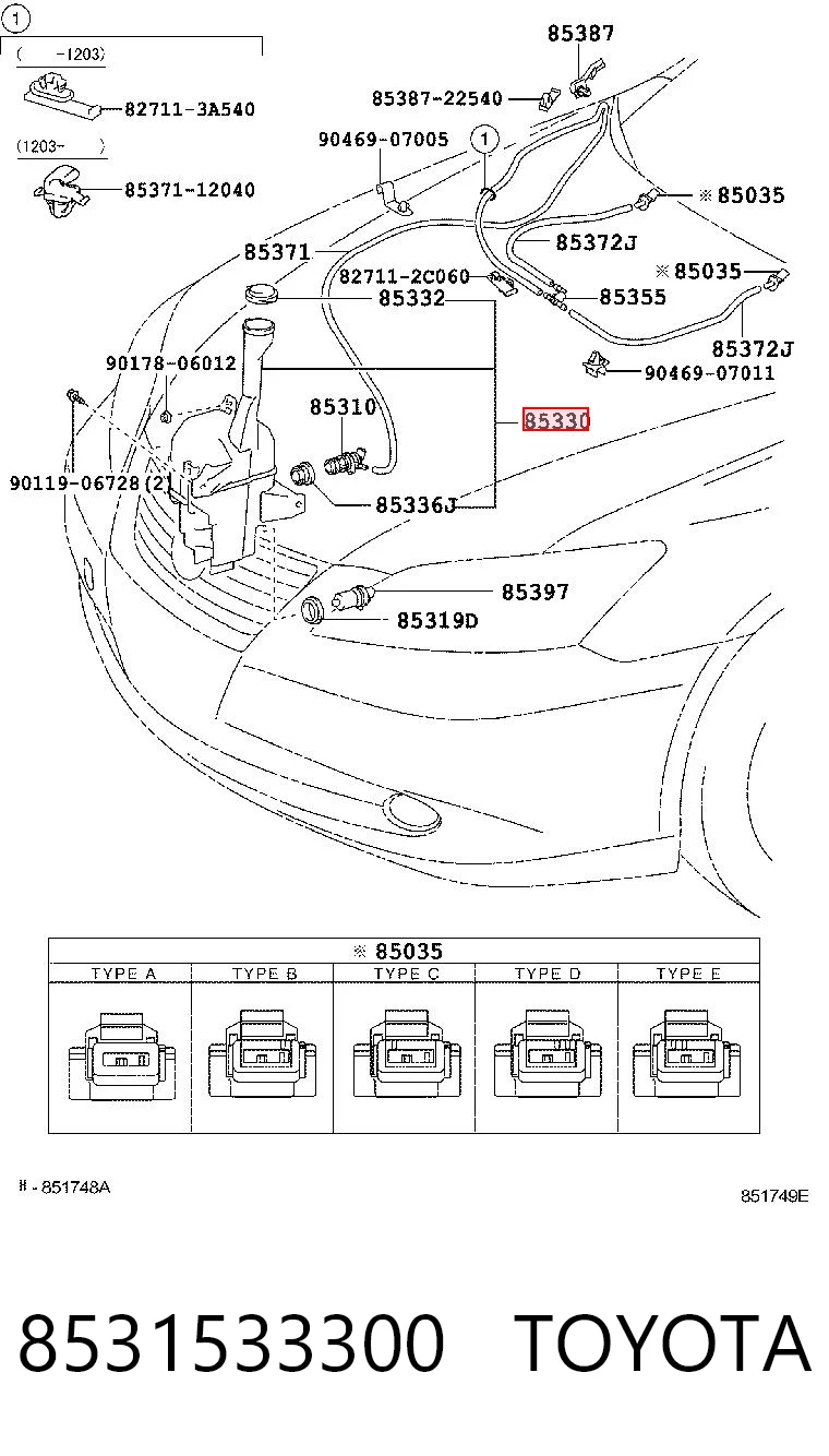 8531533300 Toyota Zbiorniczek spryskiwacza szyb