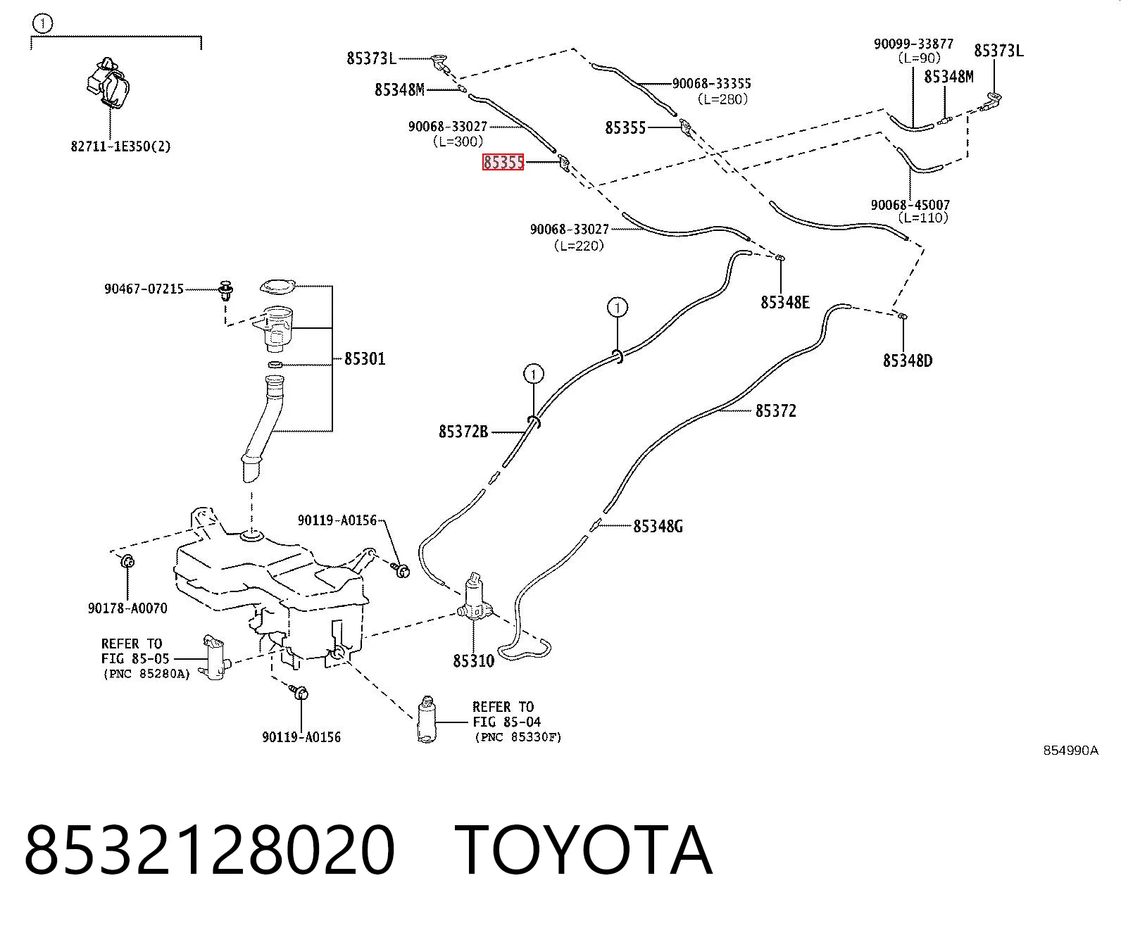 8532128020 Toyota Trójnik układu spryskiwacza szyby