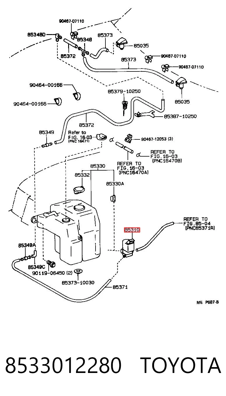 8533012280 Toyota Pompka spryskiwacza szyby przedniej