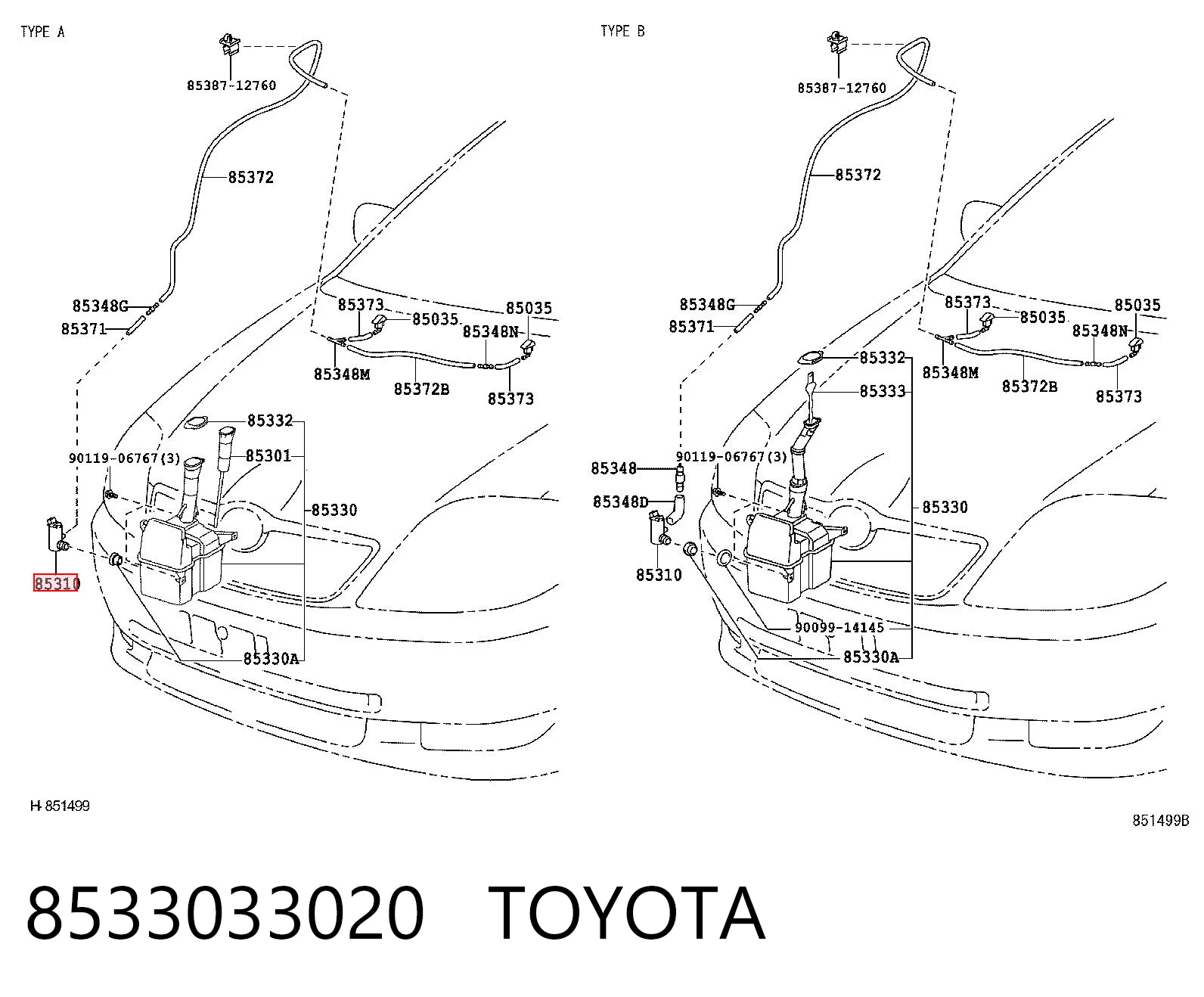 8533033020 Toyota Pompka spryskiwacza szyby przedniej