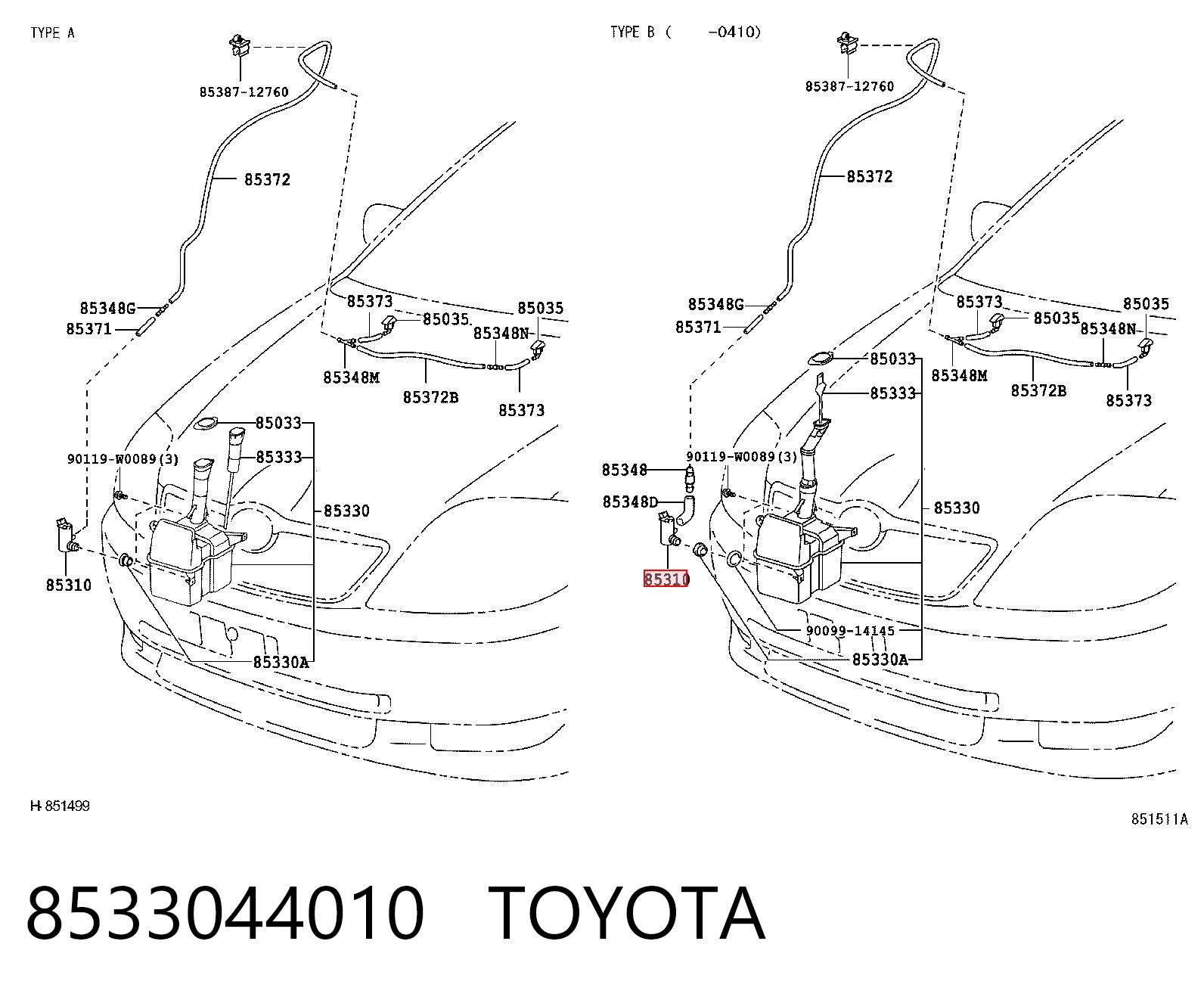 8533044010 Toyota Pompka spryskiwacza szyby przedniej