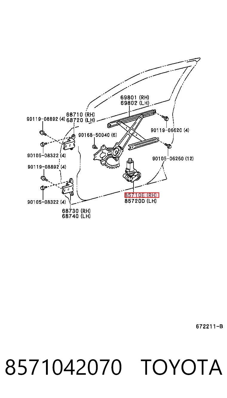 8571042070 Toyota Silniczek podnośnika szyby drzwi tylnych lewych